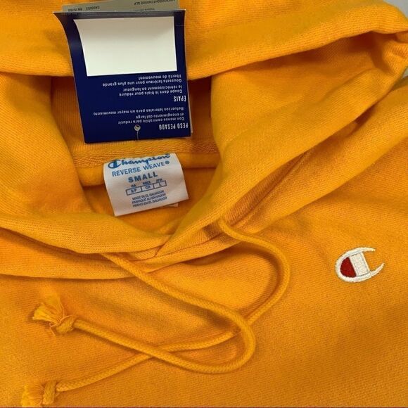 CHAMPION REVERSE WEAVE HEAVYWEIGHT LOGO HOODIE SWEATSHIRT IN GOLD UNISEX SMALL - Picture 6 of 10